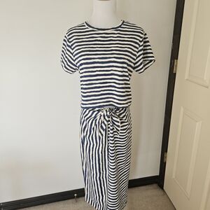 Wayf Navy, White, and Yellow Striped Top And Skirt Set